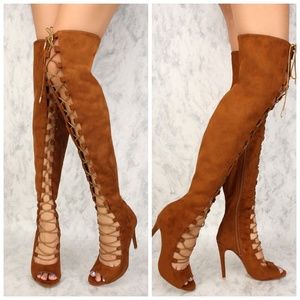 Sexy thigh high lace up boots